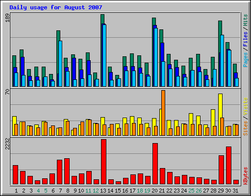 Daily usage for August 2007